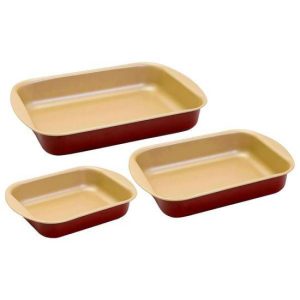 BRASIL: Juego de 3 Moldes Antiadherente Rectangulares para Hornear de 22cm, 28cm y 34cm
