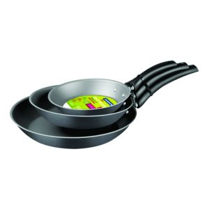 TURIM: JUEGO DE SARTENES DE 3 PIEZAS ANTIADHERENTE COLOR NEGRO CON MANGO DE PLÁSTICO