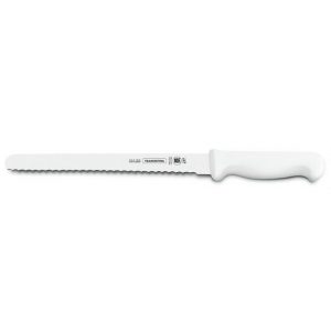 PROFESSIONAL: Cuchillo para Pan o Jamón con Sierra de 12" con Mango de Polipropileno Blanco