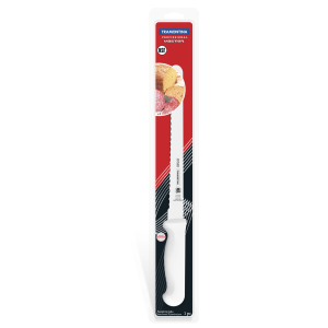 PROFESSIONAL: Cuchillo para Pan o Jamón con Sierra de 12" con Mango de Polipropileno Blanco
