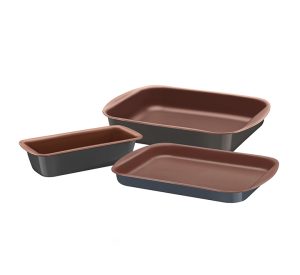 BRASIL: Juego de 3 Moldes Antiadherente Rectangulares para Hornear de 22cm, 28cm y 34cm