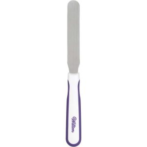 Espatula  Recta  9" de Acero Inoxidable y mango blanco con morado