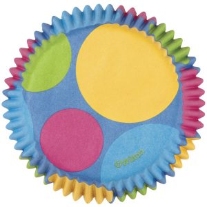 Molde de papel para pastelillos con motivos de esferas de colores llamativos, paquete de 75 und