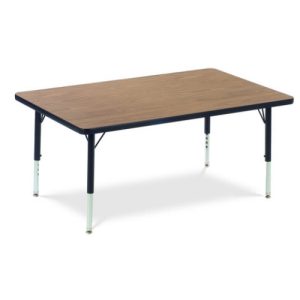 Mesa para ninos rectangular, top color fusion Maple banding color azul.