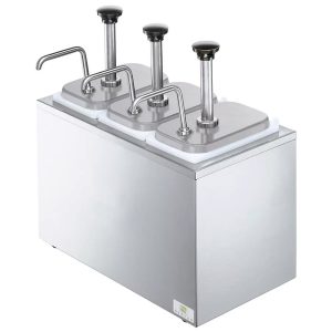 Dispensadora de 3 compartimentos de acero inoxidable (incluye  perillas de colores amarillo,rojo y blanco)