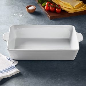 Cacerola con asas para lasagna  13" x 9" de porcelana color blanca