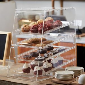 Exhibidor para panadería de 4 bandejas acrilíco 14" de largo x 24" ancho x 24" de alto