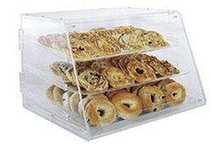 Exhibidor para panadería de 3 bandejas acrilíco 21" de largo x 17.75" ancho x 24" de alto