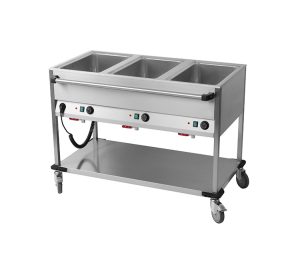 Carro baño maría eléctricos de 3 panas, 120V/60HZ o 220V/60HZ, con ruedas