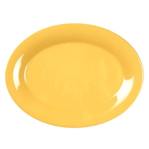 Plato amarillo ovalado de melamina borde ancho 9 1/2"x 7 1/4"