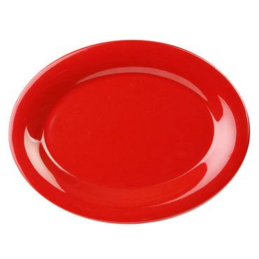 Plato rojo ovalado de melamina borde ancho  12" x 9"