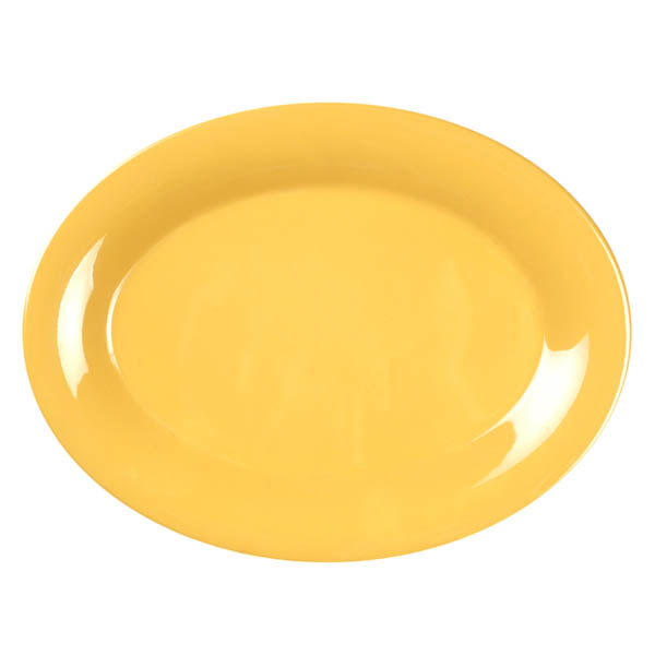 Plato amarillo ovalado de melamina borde ancho 12" x 9"