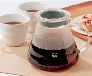 Jarra servidora 20 Oz para café de vidrio y tapa vidrio con empaque ahumnado.