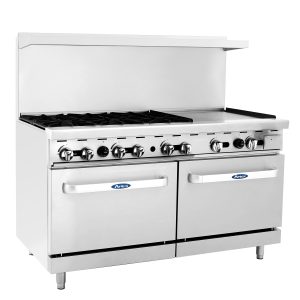 Cocina de 6 Quemadores, Plancha de 24" lateral Derecha y 2 Hornos de 60" a Gas