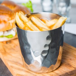Recipiente redondo p/ servir papas fritas, de 13 onz, de AI. 3-3/8 " x 3-3/8".