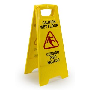 Señal para piso cerrado piso mojado dos caras multilingüe 25" plástico amarillo