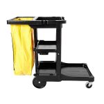 Carro de Limpieza con 3 Repisas y Bolsa de Vinilo de 46"x21.75"x38.37" Negro y Amarillo