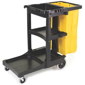 Carro de Limpieza con 3 Repisas y Bolsa de Vinilo de 46"x21.75"x38.37" Negro y Amarillo
