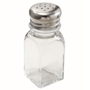 Salero/pimentero 2 oz, vidrio con tapa de acero inoxidable