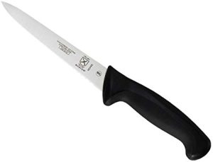 Cuchillo  utilitario de borde dentado de 6 " de acero inoxidable y mango de santopreno y polipropileno color negro con blanco