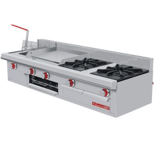 Cocina de 2 Quemadores, Freidor, Plancha de 19.6" y Gratinador a Gas