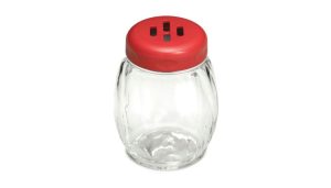 Salero plastico de 6oz y tapa de color rojo