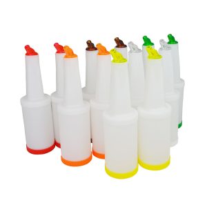 Botella plástica antiderrame con boquillas.