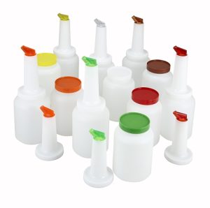 Botella plastica antiderrame 1 qt color blanco con boquilla café