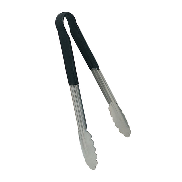 Pinza festoneada multiuso de acero inoxidable con mango plastico negro de 12"