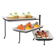 Set giratorio de 3 platos rectangulares de melamina y base de hierro para exhibir alimentos