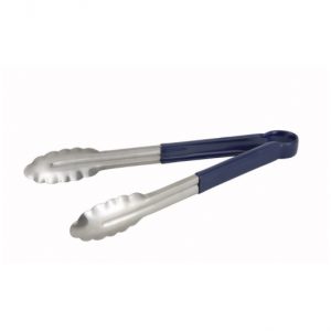 Pinza festoneada multiuso de acero inoxidable con mango plastico azul de 12"
